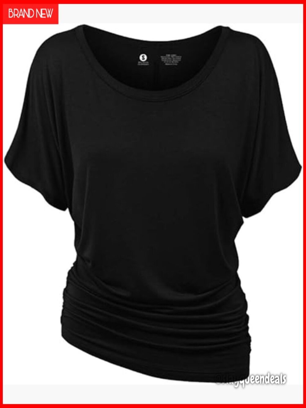 Lightweight Rayon Spandex Boat Neck Dolman Top with Side Shirring